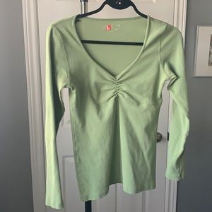 Ruched V-neck sage green long sleeve